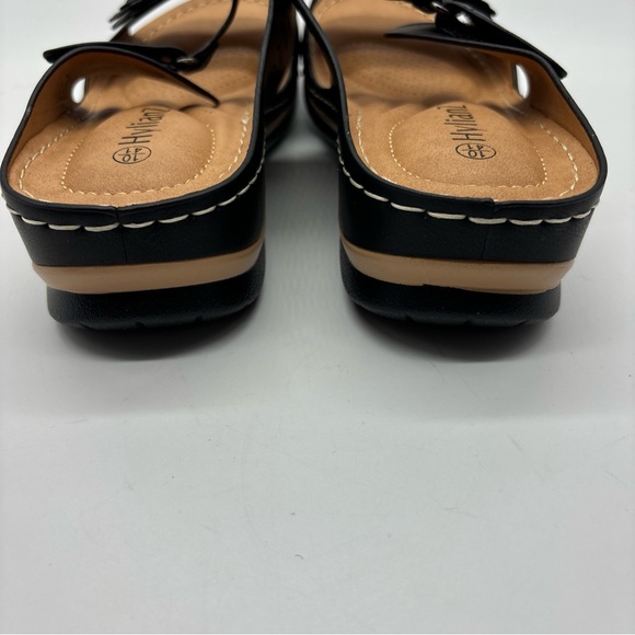 Hylianz Women’s Comfort Wedge Flower Slide Sandals, Black, 10 - Picture 5 of 6
